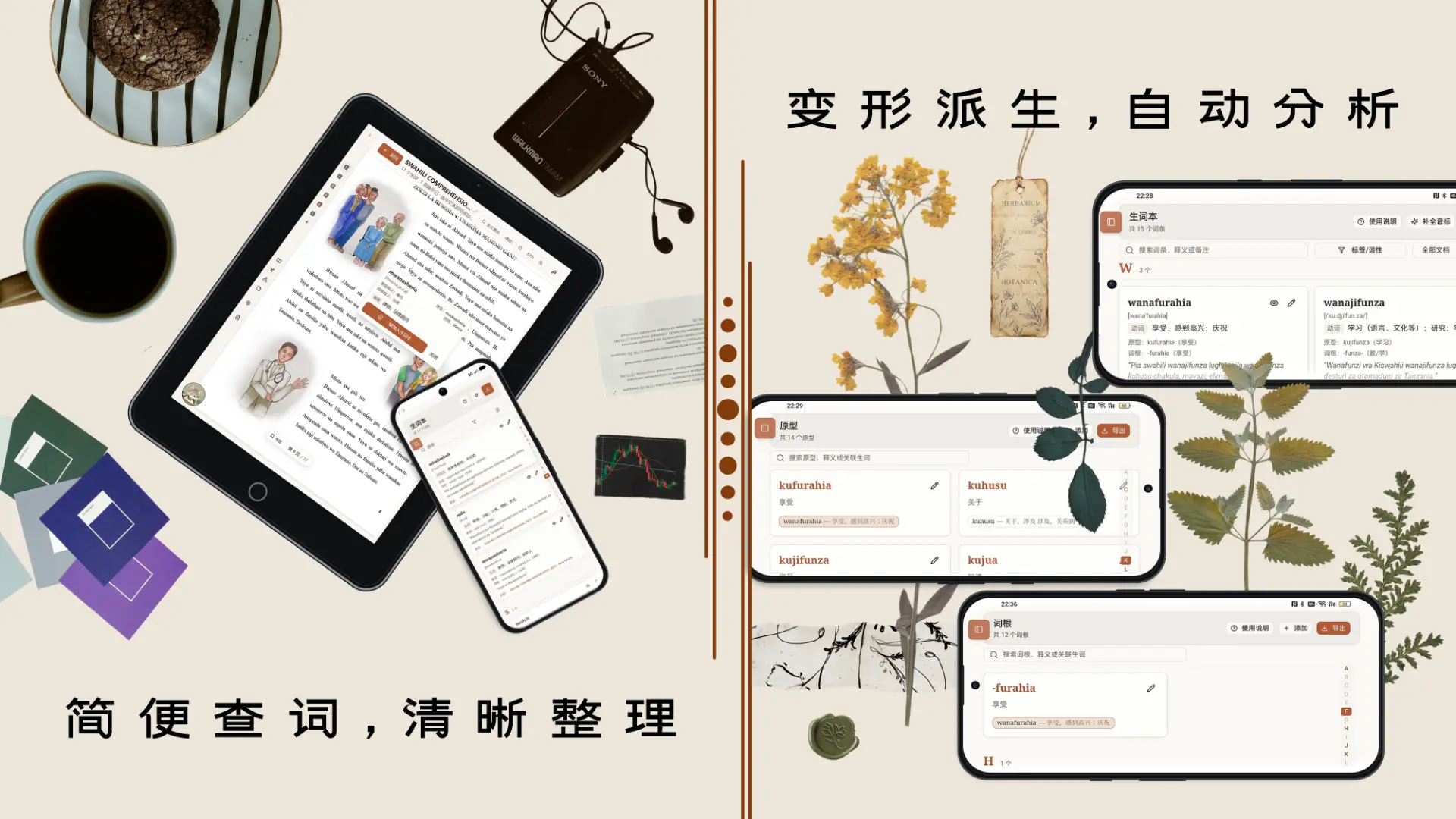 简便查词，清晰整理；变形派生，自动分析